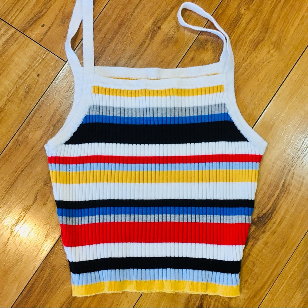 Retro ribbed knit striped vintage style tank top